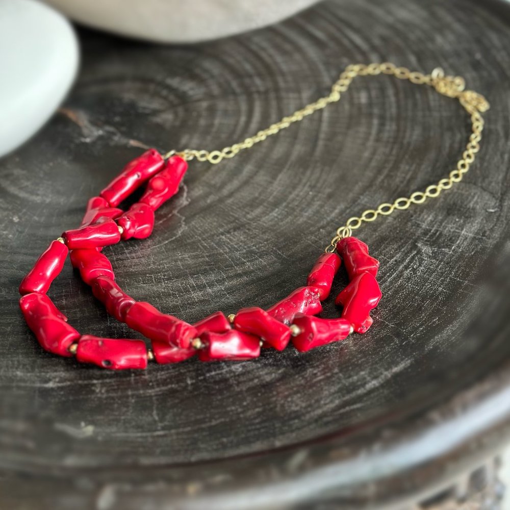 Coral Rough Stone Necklace